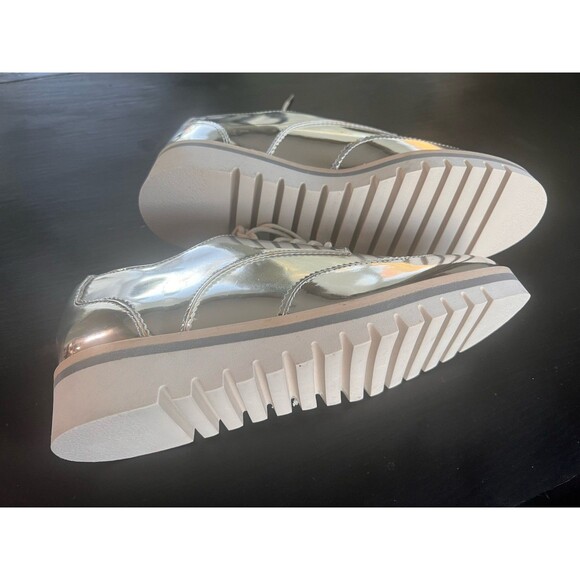 ZARA Women's EU 37 US 6.5 Metalic Silver Lace up Platform Oxford Shoes Oxfords - Picture 4 of 6